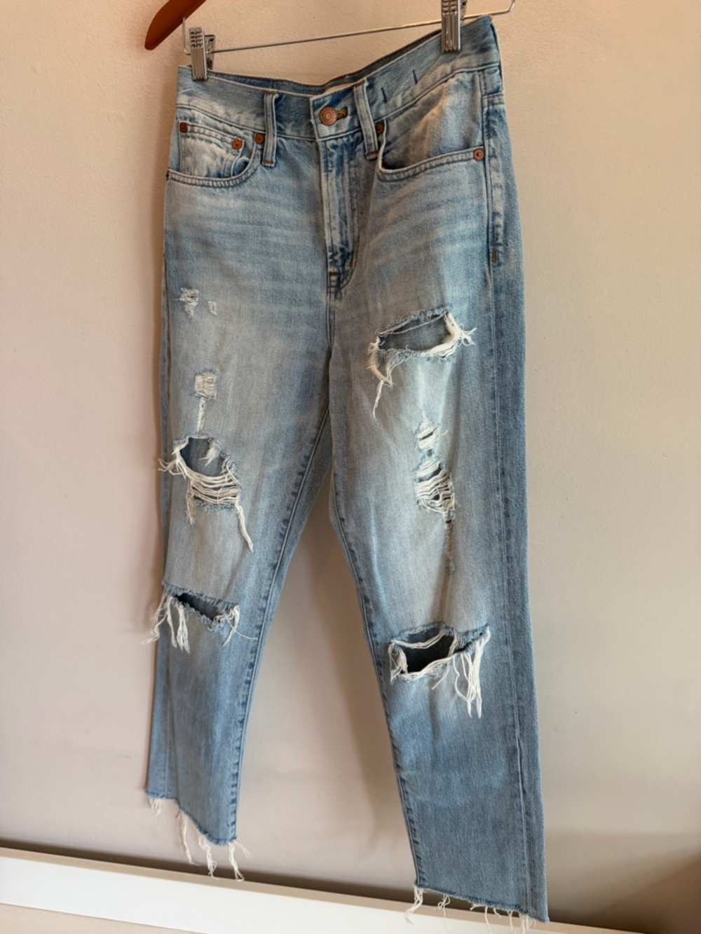 Madewell The Perfect Vintage Jean Light‎ Wash Distressed Raw Hem Size 24